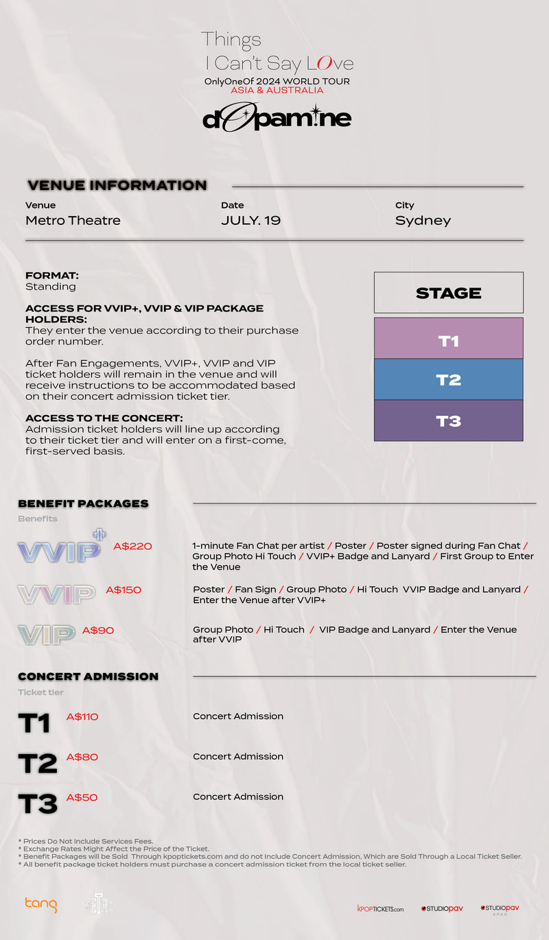 ONLYONEOF - SYDNEY - VVIP+ BENEFIT PACKAGE