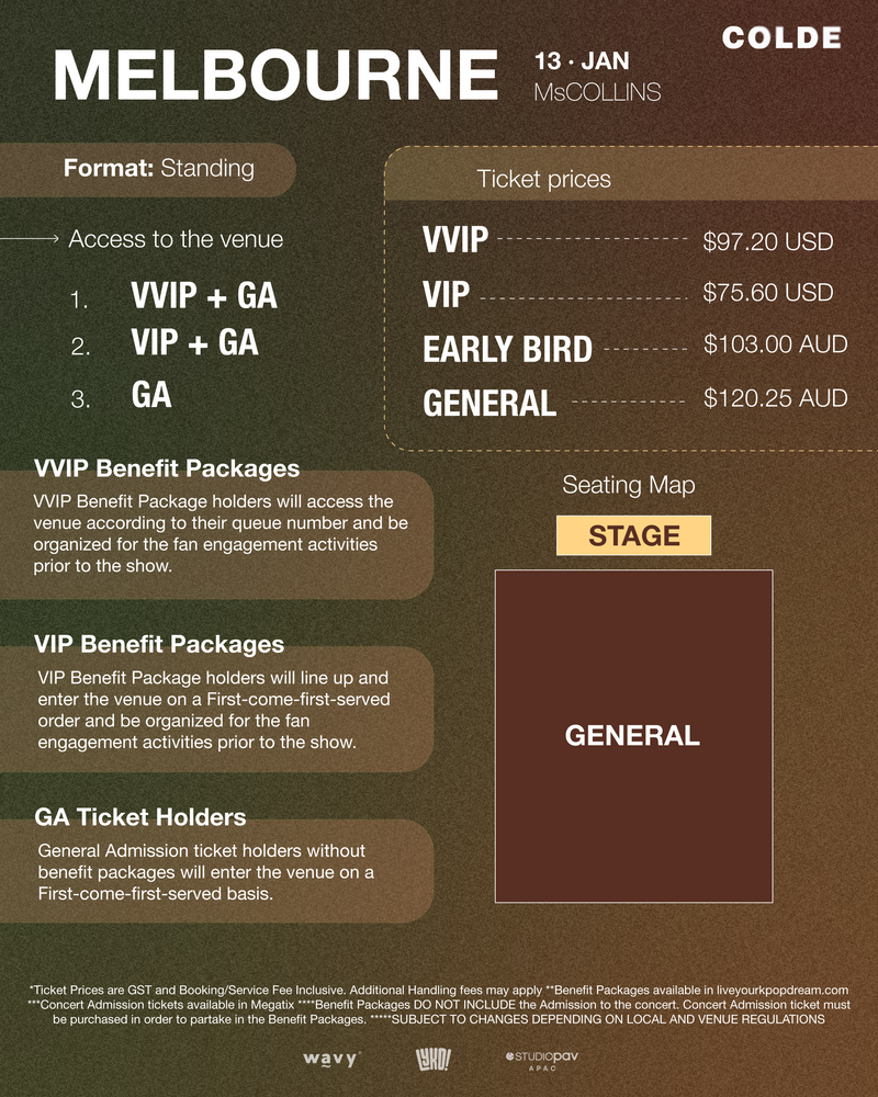 COLDE - MELBOURNE - CONCERT ADMISSION
