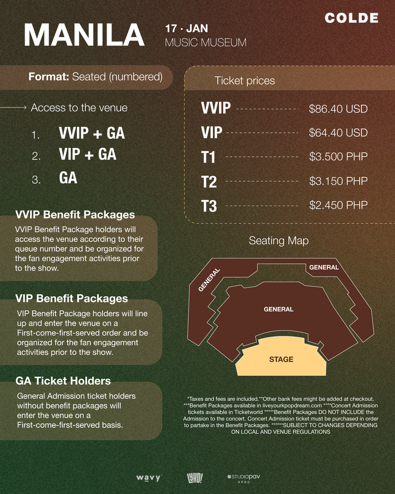 COLDE - MANILA - CONCERT ADMISSION